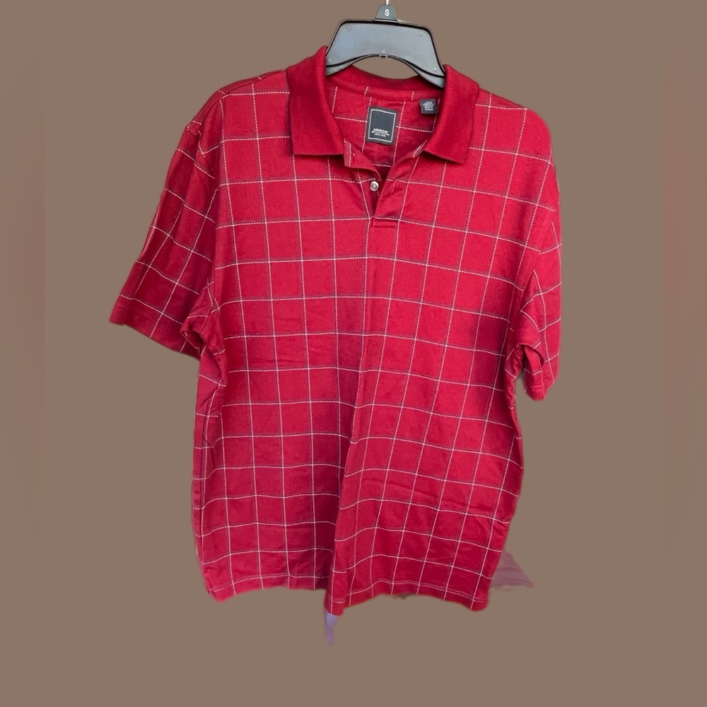 NWT Arrow Men's Polo Shirt in Red with Checkered Print